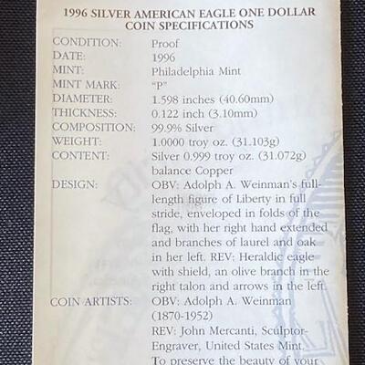 LOT#43: 1990-P American Silver Eagle Proof 1oz Silver Lot #4