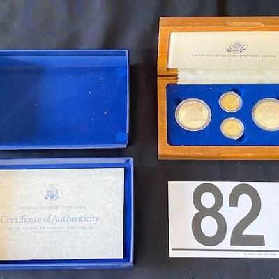 LOT#82: 1987 US Constitution Silver Dollar and Gold Coin Lot