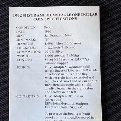 LOT#148: 1992-P American Silver Eagle Proof