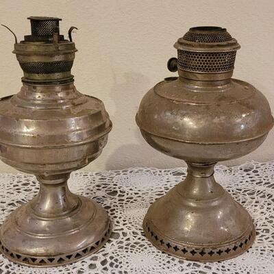 Lot 192: (2) Antique Kerosene Metal Lamps