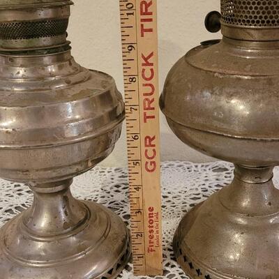 Lot 192: (2) Antique Kerosene Metal Lamps