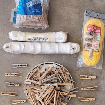 Lot 212: Clothespins and New Clothesline and New Utility Cord