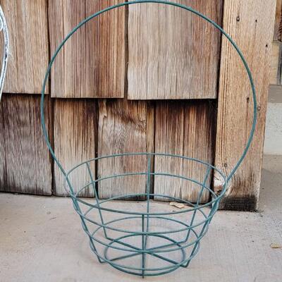 Lot 216: Vintage Plastic Welcome Basket and Green Metal Basket