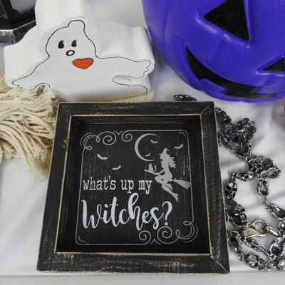 13 pc Halloween Decor: Trick Or Treat Basket, Felt Cat and Witch