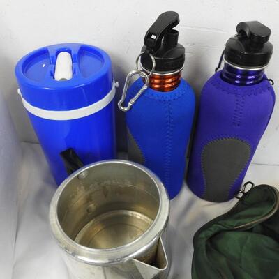 14 Camping/Outdoors Items: Water Bottles, Flashlights, Coolers, Ice Packs