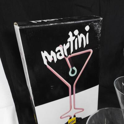 Martini Neon Light, 9 Wine Glasses, Decorative Beads, Wine Carrier