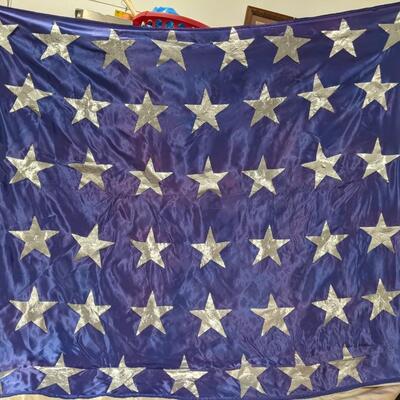138 Inch Long American Flag, Silver Stars with Some Wear, 44 Star Flag (Wyoming), one star is missing