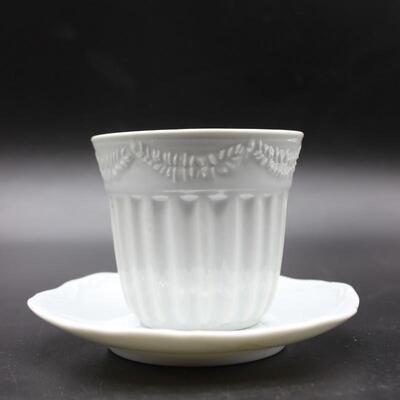 Vintage White Ceramic Cappuccino Cup and Dish
