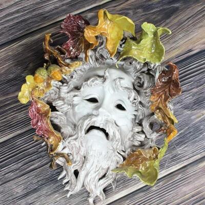 Vintage Wall Mask Made in Italy Fall Wreath with Mythological Face Perseo