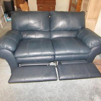 LOT 3 BLUEISH GRAY LEATHER DOUBLE RECLINER