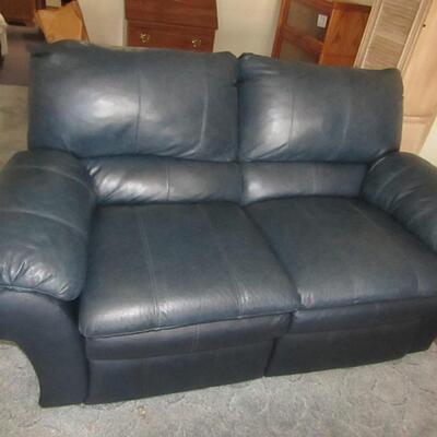 LOT 3 BLUEISH GRAY LEATHER DOUBLE RECLINER