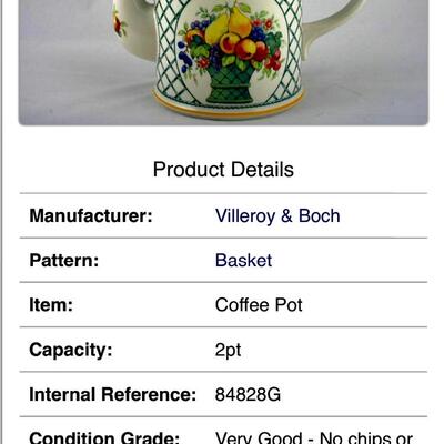 Lot 65 - Villeroy & Boch Large Coffee Pot