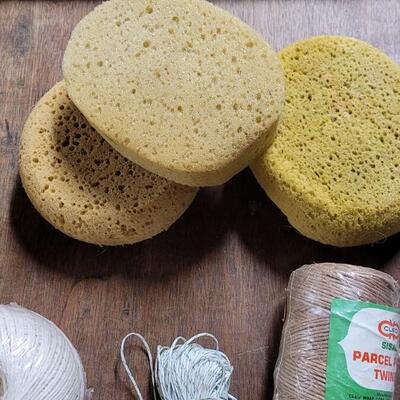 Lot 225: Sponges, Brushes, Twine, String and Tools for Hanging Wallpaper