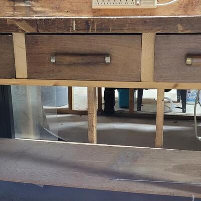 Lot 230: Vintage 3 Drawer Work Bench (Vises not included)