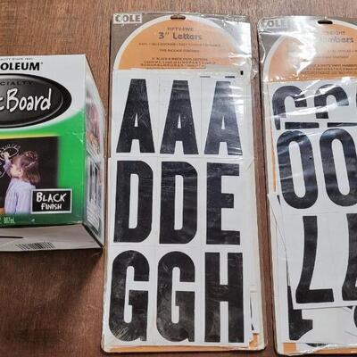 Lot 256: Black Chalkboard Paint and Vinyl Self Stick Numbers and Letters