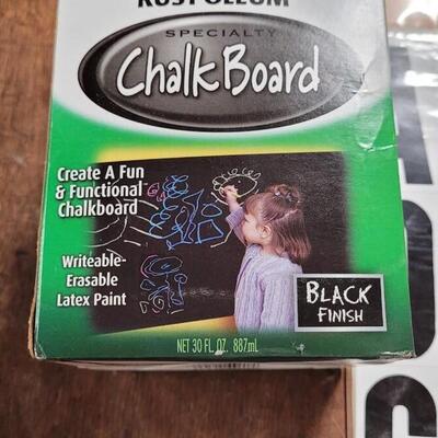 Lot 256: Black Chalkboard Paint and Vinyl Self Stick Numbers and Letters