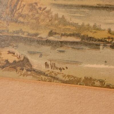 Lot 278: Antique Original Watercolor Artwork in Green Antique Frame- Missing Glass and Back of Frame