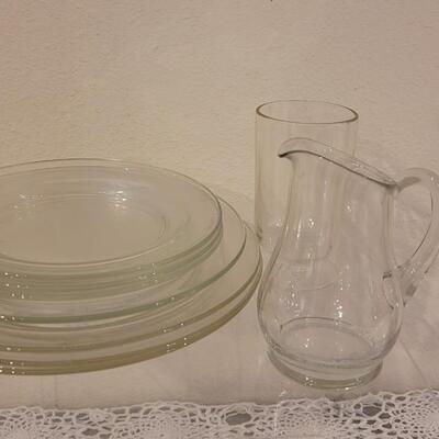 Lot 296: Vintage Glass Plates (made in Mexico), Glass Pitcher and Glass