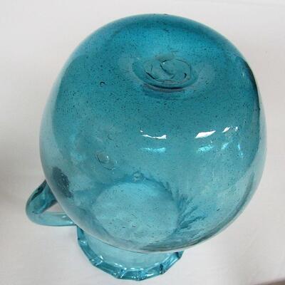 Blue Glass Pitcher With All Over Bubbles and Nice Pontil on Bottom
