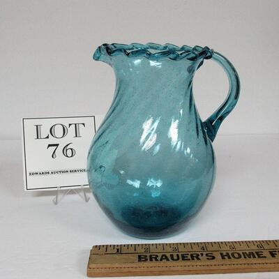 Blue Glass Pitcher With All Over Bubbles and Nice Pontil on Bottom