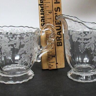 Vintage Cambridge Glass Etched Sugar and Creamer Set, Lorna Pattern