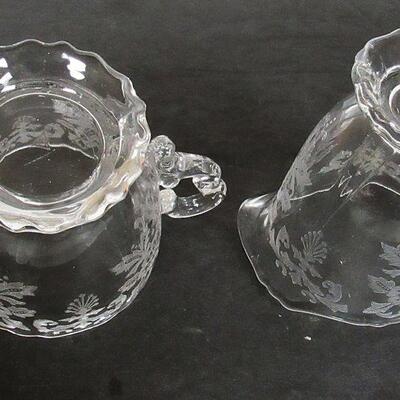 Vintage Cambridge Glass Etched Sugar and Creamer Set, Lorna Pattern
