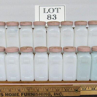 Large Art Deco Milk Glass Spice Jar Set on Wood Rack