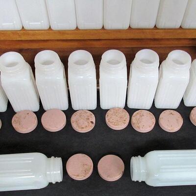 Large Art Deco Milk Glass Spice Jar Set on Wood Rack