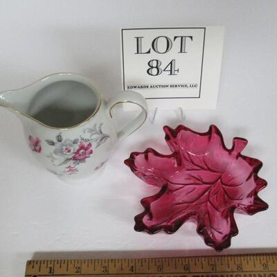 Erphila Bavaria Creamer and Glass Leaf Shaped Dish