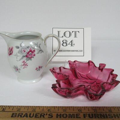 Erphila Bavaria Creamer and Glass Leaf Shaped Dish
