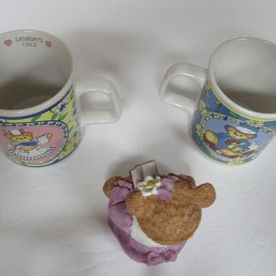 Enesco Lucy and Me Mugs 1986, and Unmarked Bear Resin Bank