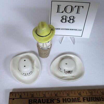 Vintage Cowboy Bottle Cork and Texas Alamo Cowboy Hat Shakers