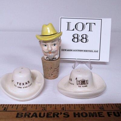 Vintage Cowboy Bottle Cork and Texas Alamo Cowboy Hat Shakers