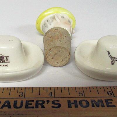 Vintage Cowboy Bottle Cork and Texas Alamo Cowboy Hat Shakers