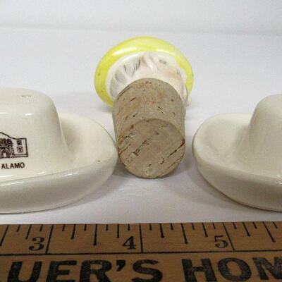 Vintage Cowboy Bottle Cork and Texas Alamo Cowboy Hat Shakers