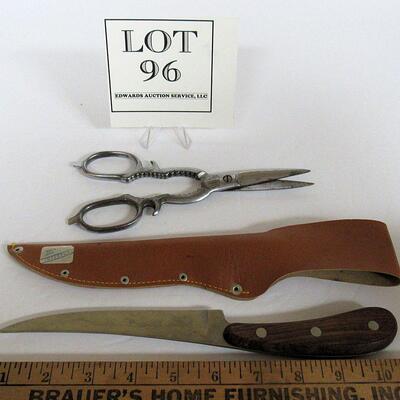 Vintage Kitchen Shears Bottle Opener, and Knife in Sheath, Interpur, Made in Japan