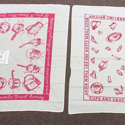 2 Cute Vintage Kitchen Towels, Anthropomorphic Style, Startex SC Label