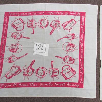 2 Cute Vintage Kitchen Towels, Anthropomorphic Style, Startex SC Label