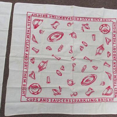 2 Cute Vintage Kitchen Towels, Anthropomorphic Style, Startex SC Label