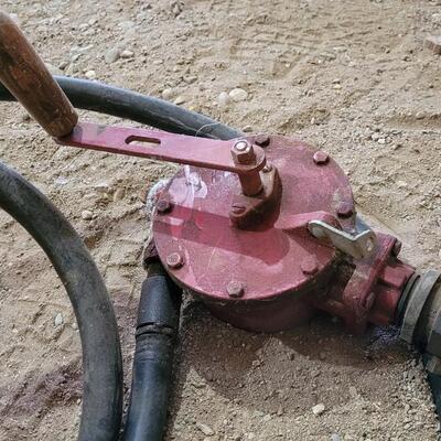 Lot 321: Vintage Farm Hand Crank FILL RITE Series 100 Pump w/ Original Hose Remnant
