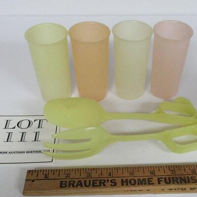 Vintge Tupperware Millionaire Line Small Tumblers and Salad Tongs
