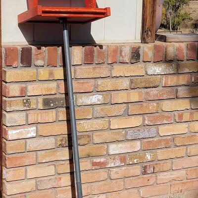 Lot 360: Vintage Wood Bird Feeder House on Stand - Missing the Plastic Birdfeeder Insert