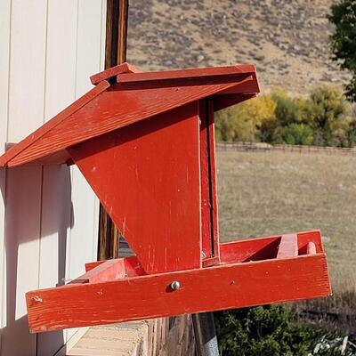 Lot 360: Vintage Wood Bird Feeder House on Stand - Missing the Plastic Birdfeeder Insert