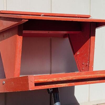 Lot 360: Vintage Wood Bird Feeder House on Stand - Missing the Plastic Birdfeeder Insert