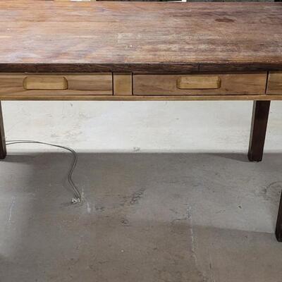 Lot 365: Antique 2 Drawer Desk with Added Power Strip