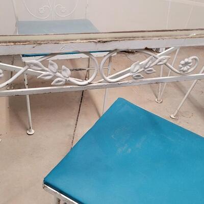 Lot 367: Vintage Thick Glass Top Metal Table and (4) Chairs