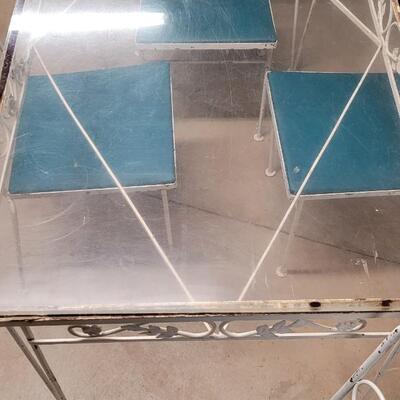 Lot 367: Vintage Thick Glass Top Metal Table and (4) Chairs