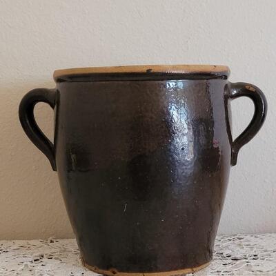 Lot 374: Antique Brown Stoneware Crock with Double Handles