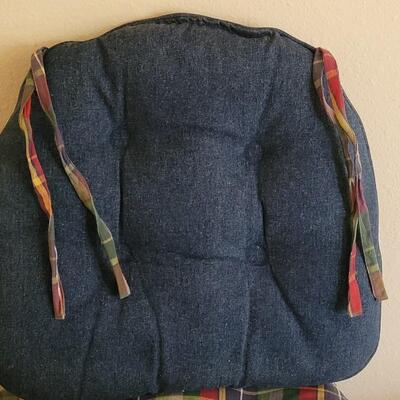 Lot 381: Vintage Plaid & Denim Seat Cushions  (2 are slightly faded)