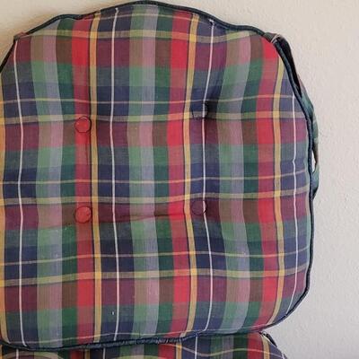 Lot 381: Vintage Plaid & Denim Seat Cushions  (2 are slightly faded)